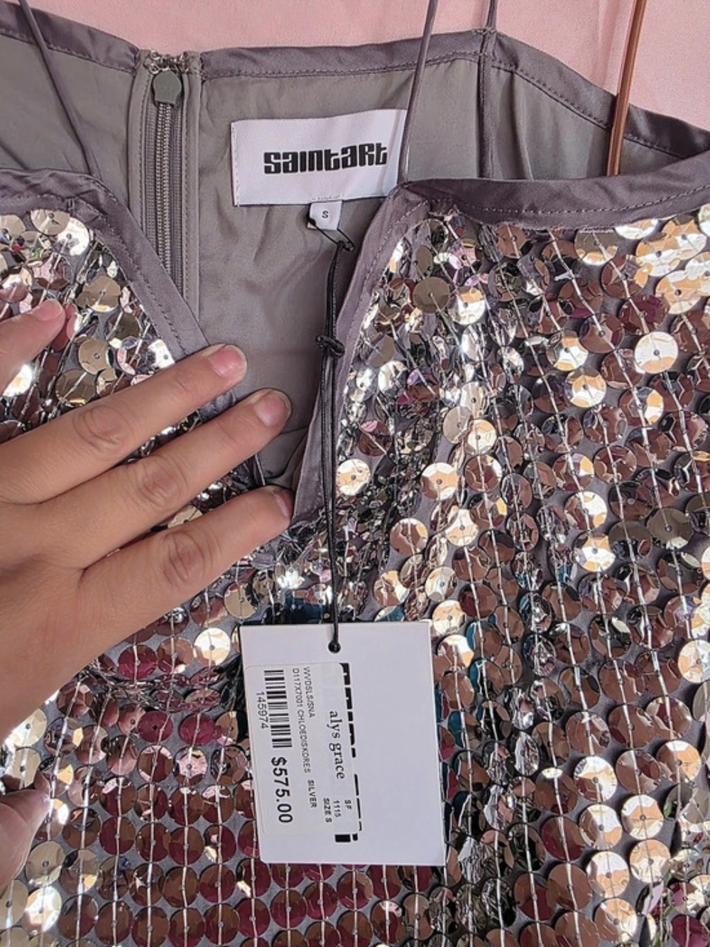 Saintart Saint Art Sequin Dress Silver Size Small NWT - Picture 6 of 6